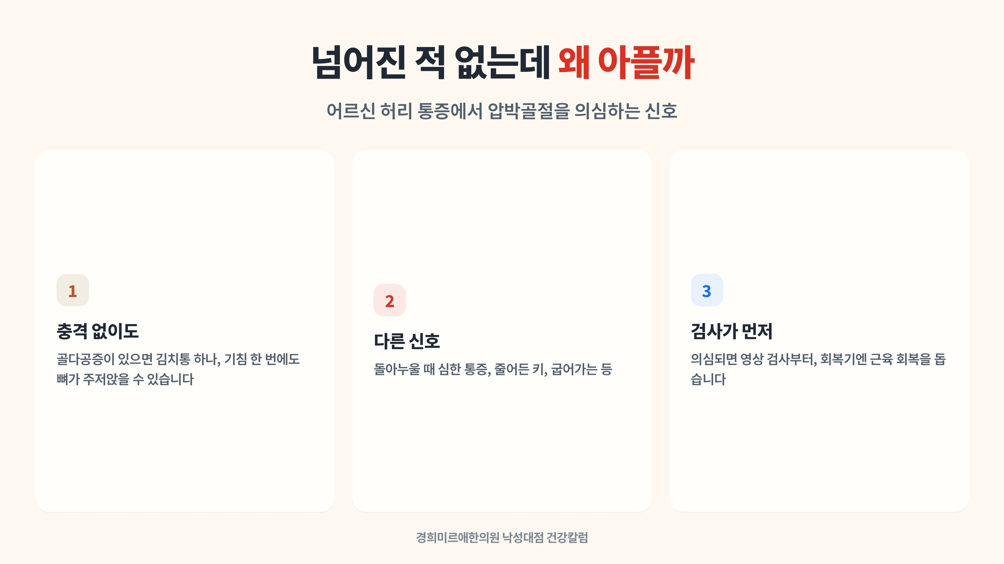 넘어진 적이 없는데 허리가 아프다면 — 봉천동 한의원이 보는 어르신 압박골절 신호